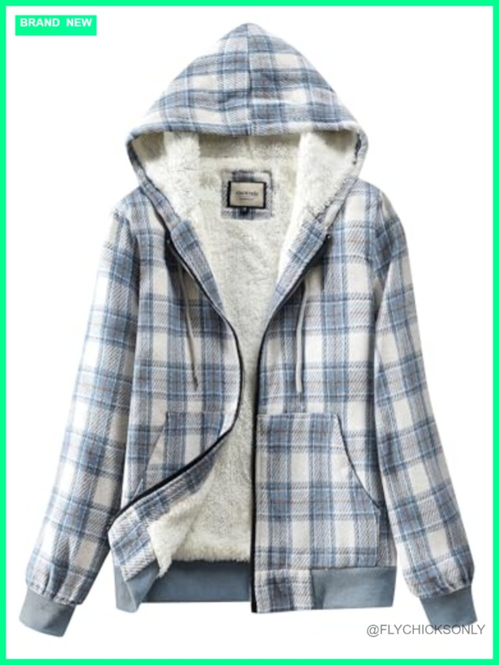 Women's Sherpa Lined Plaid Zip Hoodie Jacket Casual Winter Coat